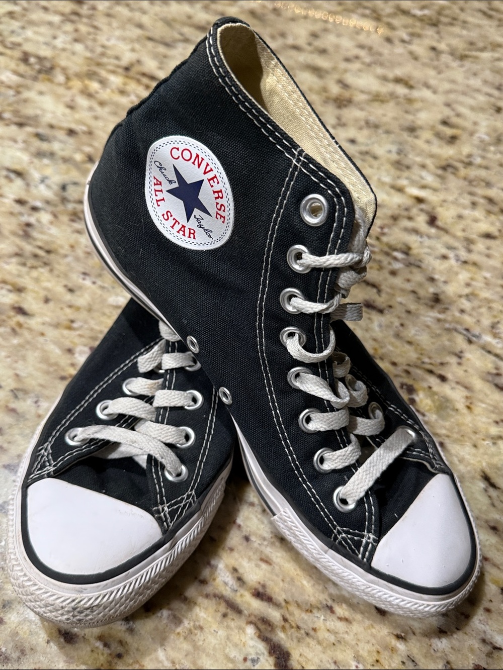 Converse All Star Black High Top Sneakers with White Accents Unisex W8.5/M6.5
